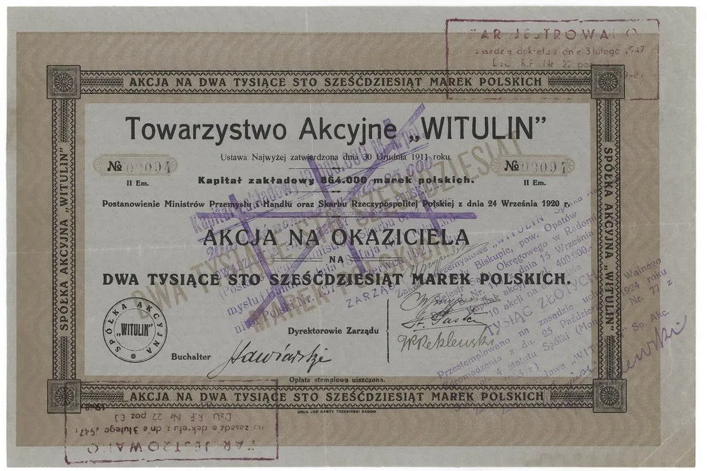 Zdjęcie akcji Zakłady Przemysłowe "Witulin" Spółka Akcyjna
