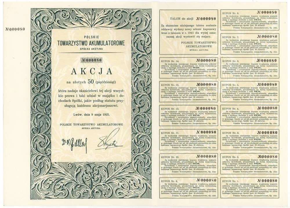 Zdjęcie akcji Polskie Towarzystwo Akumulatorowe Spółka Akcyjna