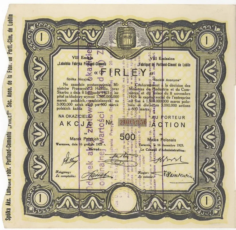 Zdjęcie akcji Lubelska Fabryka Portland-Cementu "Firley" Spółka Akcyjna