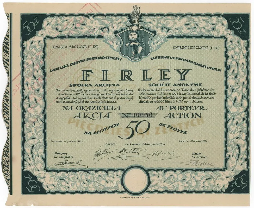 Zdjęcie akcji Lubelska Fabryka Portland-Cementu "Firley" Spółka Akcyjna