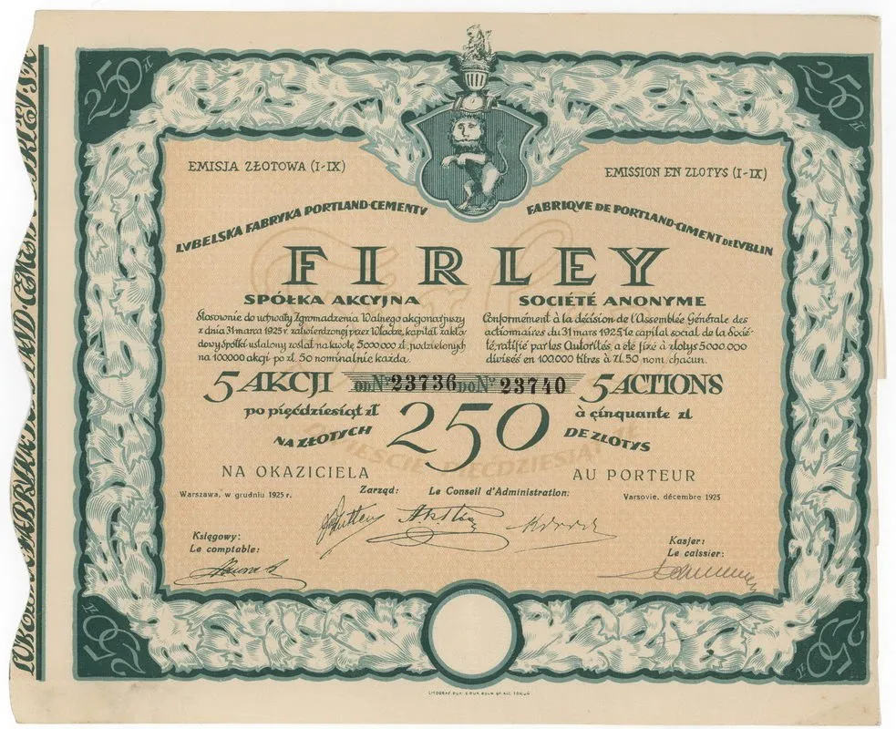 Zdjęcie akcji Lubelska Fabryka Portland-Cementu "Firley" Spółka Akcyjna