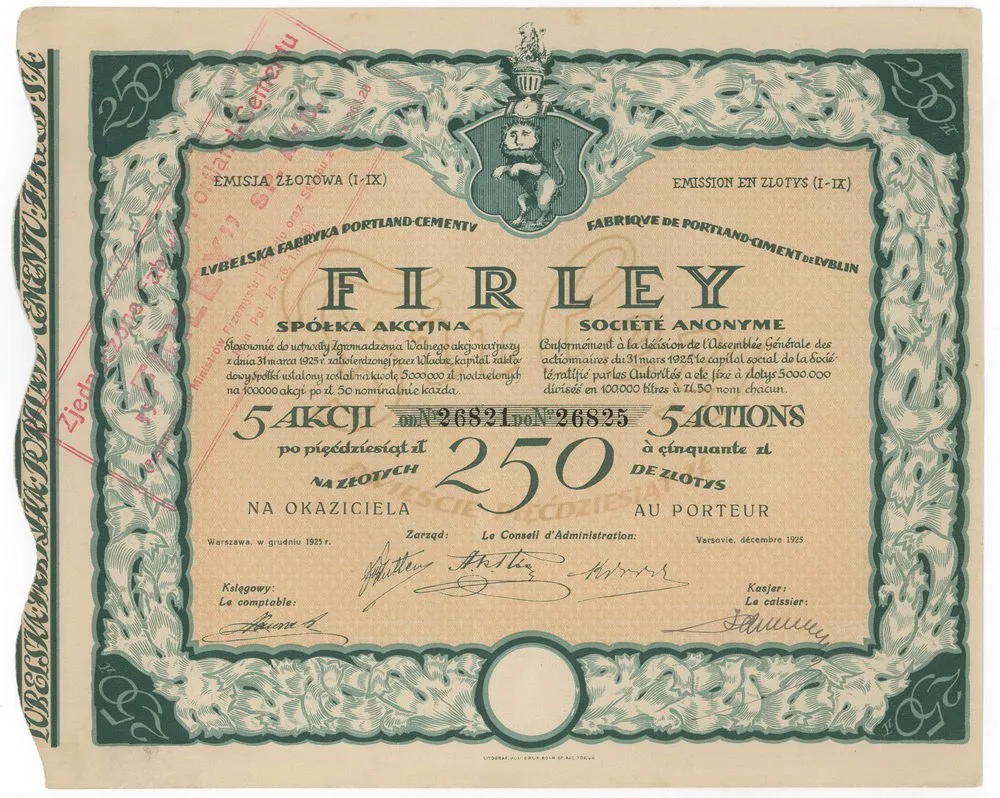 Zdjęcie akcji Lubelska Fabryka Portland-Cementu "Firley" Spółka Akcyjna